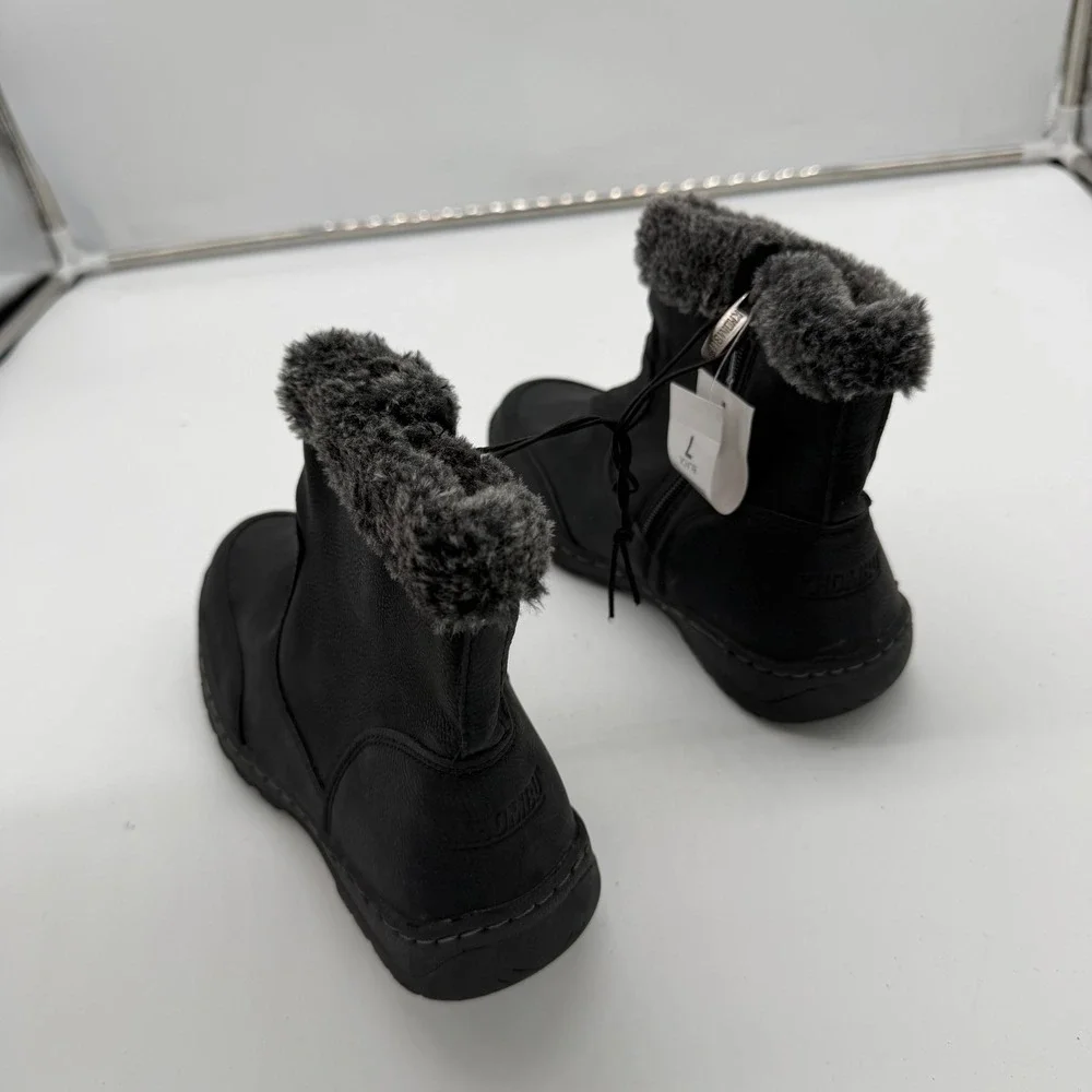 Khombu Addison Womens Black Faux Fur Trim Winter Ankle Boots Size 7 1624858